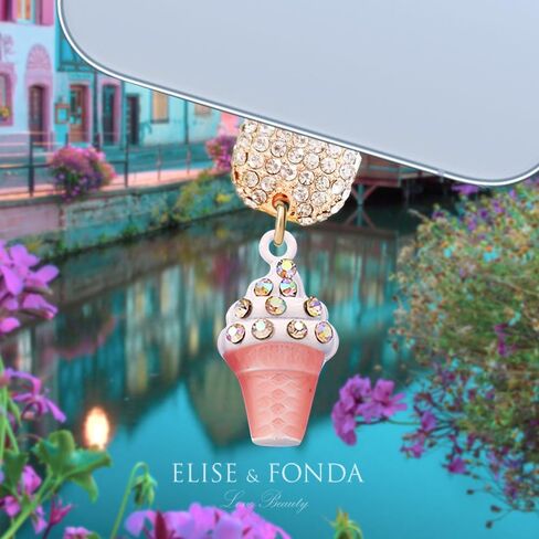 ELISE & FONDA CP639 USB Charging Port Crystal Anti Dust Plug Little 3D Ice-cream Phone Charm for iPhone 14/13/12/11/ XS MAX/XR/X/8 Plus/7/6S/8/SE iPad iPod (Pink) in Saudi Arabia