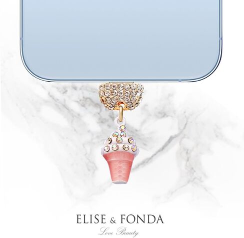 ELISE & FONDA CP639 USB Charging Port Crystal Anti Dust Plug Little 3D Ice-cream Phone Charm for iPhone 14/13/12/11/ XS MAX/XR/X/8 Plus/7/6S/8/SE iPad iPod (Pink) in Saudi Arabia