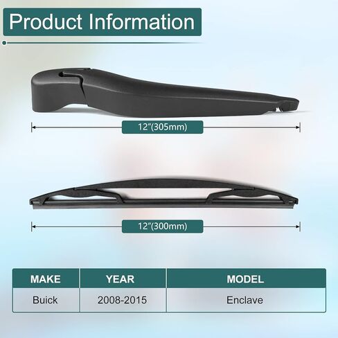 Rear Wiper Arm Blade Set - Replacement for Buick Enclave 2008-2017 - Back Windshield Wiper Accessories, OEM 15280813, 25820122, 2580774, Blade:12" in Saudi Arabia
