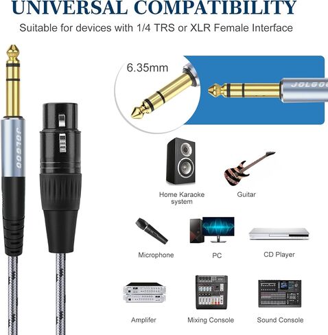 XLR to 1/4 TRS Stereo Adapter, 6.35mm Dual Channel, 3-pin XLR Female, Balanced Microphone Audio Converter Cable 2 Pack (6in) in Saudi Arabia