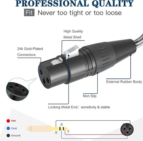 XLR to 1/4 TRS Stereo Adapter, 6.35mm Dual Channel, 3-pin XLR Female, Balanced Microphone Audio Converter Cable 2 Pack (6in) in Saudi Arabia