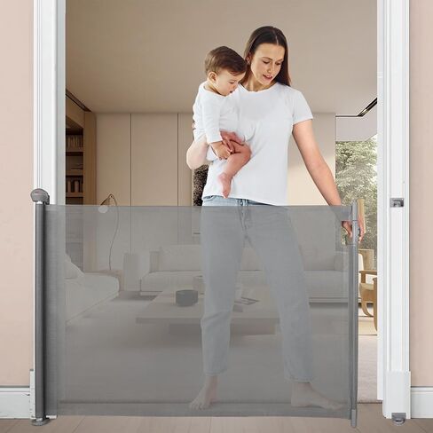 Retractable Baby Dog Gate for Stairs, Zorslesy 35" Tall Pet Child Mesh Gate Extends to 55" Wide, Long Child Safety Gates for Doorways, Hallways, Cat Gate Indoor/Outdoor (50" Wide35 Tall) in Saudi Arabia