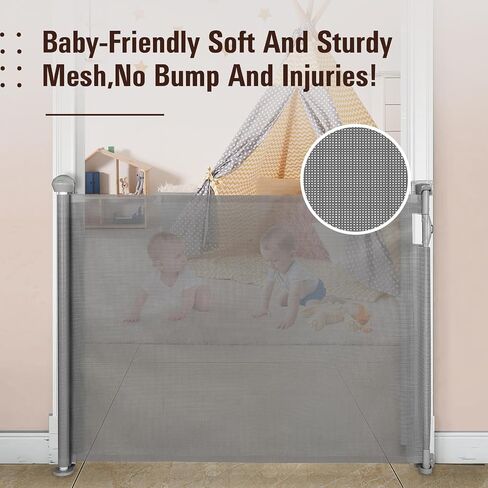 Retractable Baby Dog Gate for Stairs, Zorslesy 35" Tall Pet Child Mesh Gate Extends to 55" Wide, Long Child Safety Gates for Doorways, Hallways, Cat Gate Indoor/Outdoor (50" Wide35 Tall) in Saudi Arabia