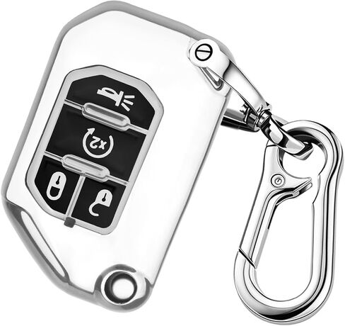 QBUC لغطاء مفتاح Jeep Fob مع سلسلة مفاتيح، واقي حافظة مفتاح قابل للطي مناسب لـ 2018-2024 Jeep Wrangler JLU JL 2020-2023 Jeep Gladiator Rubicon JT (وردي) in Kuwait