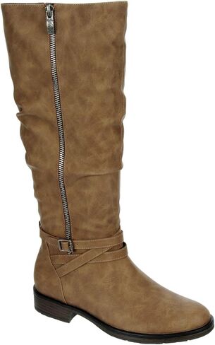 XAPPEAL Nadeen - Women's Zip up Low Heel Buckle Strap Riding Calf Boot in Saudi Arabia