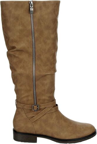 XAPPEAL Nadeen - Women's Zip up Low Heel Buckle Strap Riding Calf Boot in Saudi Arabia