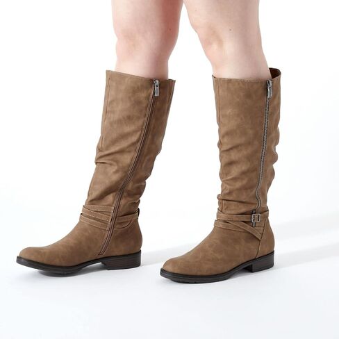 XAPPEAL Nadeen - Women's Zip up Low Heel Buckle Strap Riding Calf Boot in Saudi Arabia