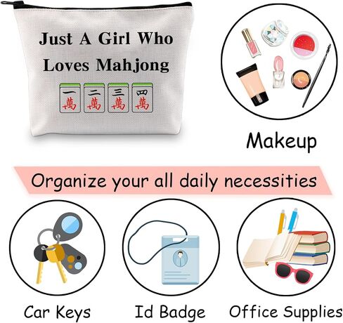 حقيبة ماكياج JXGZSO Lucky Mahjong Tiles Makeup من يحب حقيبة تخزين ألعاب لوحة Mahjong لمحبي Mahjong in Kuwait