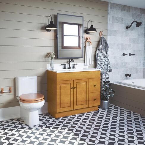 مقعد مرحاض دالتون دائري ناعم الإغلاق - مقعد مرحاض قياسي دائري خشبي ريفي أسود للحمام - بيت التصميم، 561241-BLK in Kuwait