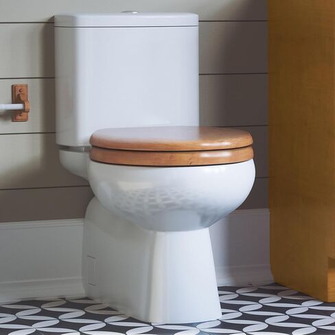 مقعد مرحاض دالتون دائري ناعم الإغلاق - مقعد مرحاض قياسي دائري خشبي ريفي أسود للحمام - بيت التصميم، 561241-BLK in Kuwait