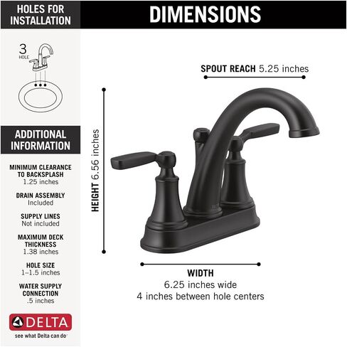 DELTA FAUCET 2532LF-BLMPU Woodhurst Bath Faucet, Matte Black in Saudi Arabia