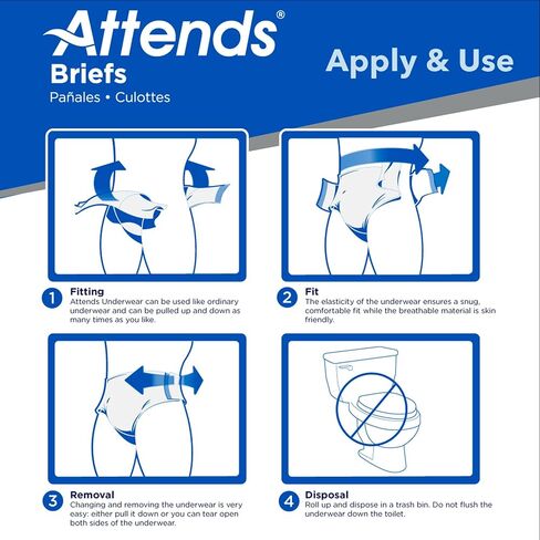 Attends Adult Incontinence Disposable Briefs, Medium, 32"-44" Waist with SecureGrip Tab Closure, Extra Heavy Absorbency with Super Absorbent Core and Breathable Side Panels, 96ct Bag in Kuwait