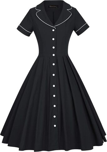 GownTown Women's 1950s Vintage Short Sleeves Notch Lapel Swing Dress in Kuwait