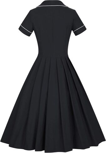 GownTown Women's 1950s Vintage Short Sleeves Notch Lapel Swing Dress in Kuwait