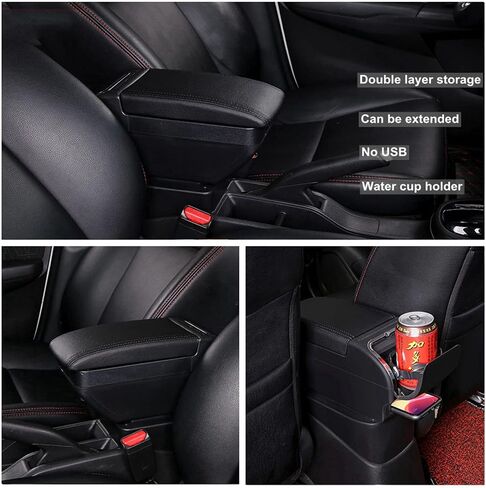 صندوق مسند الذراع لسيارة Toyota Yaris Vitz 2006-2011 صندوق تخزين مركزي لليد وحدات تحكم مركزية داخلية مع حامل أكواب ومسند ذراع وإكسسوارات مزدوجة الطبقة باللون الأسود (أسود مع خيط أسود) in Kuwait