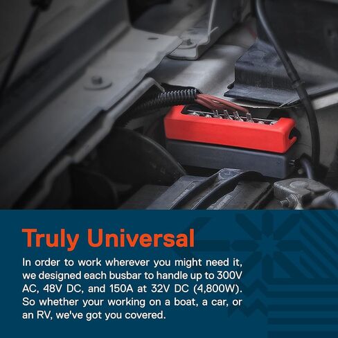 True Mods 12V 4 "الأرض/توزيع الطاقة الطرفية مجموعة شريط حافلة البطارية [بحد أقصى 300 فولت تيار متردد/48 فولت تيار مستمر] شريط بسبار معزول سلبي/إيجابي للسيارات البحرية مقطورة RV قارب دراجة نارية UTV ATV - أسود/أحمر in Kuwait