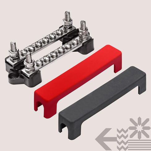 True Mods 12V 4 "الأرض/توزيع الطاقة الطرفية مجموعة شريط حافلة البطارية [بحد أقصى 300 فولت تيار متردد/48 فولت تيار مستمر] شريط بسبار معزول سلبي/إيجابي للسيارات البحرية مقطورة RV قارب دراجة نارية UTV ATV - أسود/أحمر in Kuwait
