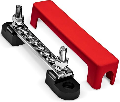 True Mods 12V 4" Ground/Power Distribution Terminal Block Battery Bus Bar Set [Max 300V AC/48V DC] Negative/Positive Insulated Busbar for Auto Marine Car Trailer RV Boat Motorcycle UTV ATV - Black/Red in Kuwait