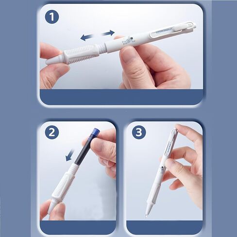 3Pcs Aesthetic Retractable Fountain Pens with 6Pcs Replaceable Blue Ink Cartridges Smooth Writing Quick-Drying Ink Nib Protector Suitable for Students and Adults in Kuwait