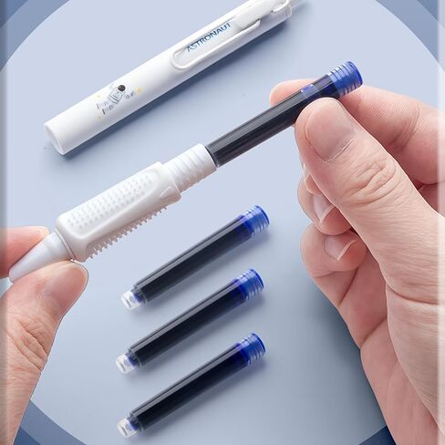 3Pcs Aesthetic Retractable Fountain Pens with 6Pcs Replaceable Blue Ink Cartridges Smooth Writing Quick-Drying Ink Nib Protector Suitable for Students and Adults in Kuwait