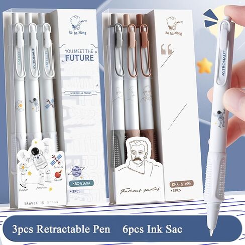 3Pcs Aesthetic Retractable Fountain Pens with 6Pcs Replaceable Blue Ink Cartridges Smooth Writing Quick-Drying Ink Nib Protector Suitable for Students and Adults in Kuwait
