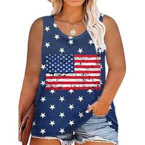 ShinyU Plus Size Tops for Women American Flag Shirts 4th of July Flag Vneck/Crewneck Short/Sleeveless Patriotic Tunics XL-5XL