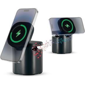 4-in-1 Wireless Charger Stand,Foldable Wireless Charging Station with Speaker - Magnetic Charger Dock for iPhone 15/14/13/12 Pro/Max/Plus, AirPods, Apple Watch 2-9/Ultra (Black)