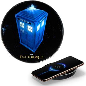 Doctor Who 60th Logo Wireless Charger with Built-in Backup Battery Pack for Wired USB and Wireless Charging. Portable Phone Charger with Illuminated Dr. Who Logo. Doctor Who Gifts, Collectibles