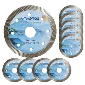10PCS 4 Inch Porcelain Tile Blades, Super Thin Diamond Turbo Blade Dry Wet Cutting Marble Ceramic Brick Granite Stones