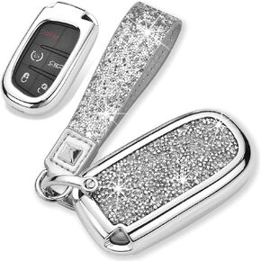 Royalfox 3d bling shiny rhinstone crystals key fob case cover compatible with Jeep Dodge chrysler (silver) in Saudi Arabia