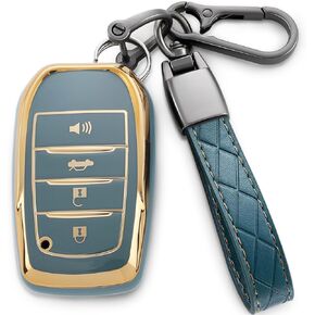 for Toyota Key Fob Cover,Leather Keychain Soft TPU Protection Key Case for 2019-2024 Venza，Grand Highlander，Land Cruiser，RAV4 Prime，Fortuner，Corolla Cross，Hilux Smart Key 4 Buttons(B White)