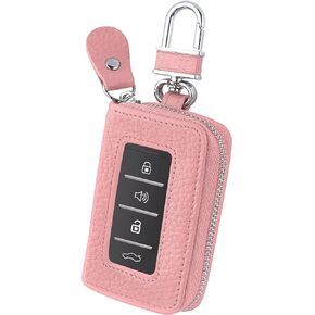 Car Key Fob Case for Replacing Old Key Fob Cover,Genuine Leather Car Key Case Holder with Key Ring & Keychain (Black)