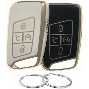 TPU Key Fob Cover Compatible with 2018-2023 Volkswagen Atlas Golf Alltrack Jetta Passat Tiguan Taos (not for Keys with Eject/flip/fold Buttons) (Black/White)