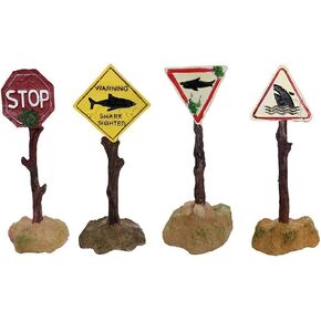 4PCS Aquarium Funny Ornaments Shark Warning Signs Fish Tank Resin Decoration Craft Landscape Decor for Aquarium Fish Tank
