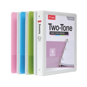 Cardinal 3 Ring Binders, Binders for School and Office, Durable 1 Inch, Round Rings, Holds 225 Sheets, ClearVue Presentation View, Non-Stick, Two-Tone Pastel Interiors, 4 Pack (1002479)
