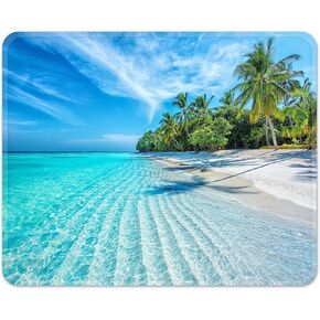 لوحة ماوس مربعة للشاطئ من Ocean Tropical Beach مقاس 9.5 بوصة × 7.9 بوصة، أجهزة الكمبيوتر المحمولة اللاسلكية للصيف باللون الأزرق البحري واللوازم المكتبية مع قاعدة ماوس مطاطية غير قابلة للانزلاق للألعاب والعمل والدراسة