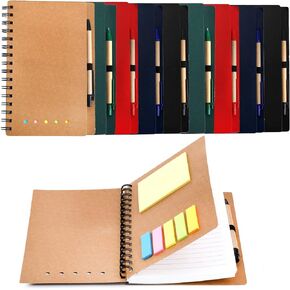 SOUJOY 10 Pack Spiral Notebook, A5 Lined Notepad with Pen, Kraft Paper Notebook with Sticky Notes and Page Marker Colored Index Tabs for School Office