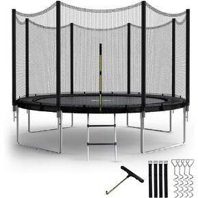 Simple Deluxe Trampoline for Kids with Safety Enclosure Net Wind Stakes 400LBS Weight Capacity 12FT Recreational Trampolines with Ladder Black Outside Net