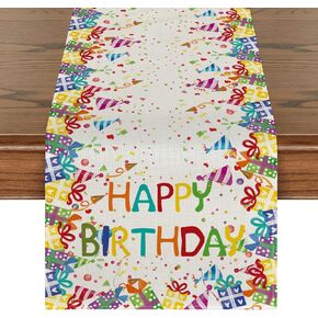 Artoid Mode Happy Birthday Table Runner, Gifts Polka Dot Hats Kitchen Dining Table Decoration for Outdoor Home Party 13x60 Inch