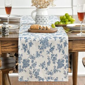 Artoid Mode Monochrome Sketch Branch Toile Textures Chinoiserie Cotton Table Runner, Seasonal Retro Vintage Kitchen Dining Table Decoration for Home Party Decor 13x36 Inch