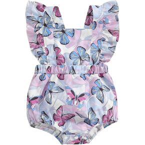 Kuriozud Baby Girl Floral Romper Newborn Infant Ruffle Bodysuit One-Piece Jumpsuit Clothes Summer Outfit