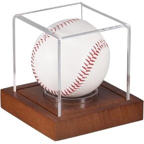 uxcell Baseball Display Case with Wooden Base, Acrylic Baseball Holders for Display Memorabilia Ball Showcase Pine Wood