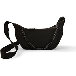 Crescent Nylon Crossbody Casual Sling Bag with Chain Accessories, Hobo, Sling, Casual handbag, Small shoulder bag