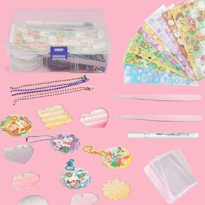 YCOSAN 196 Pcs DIY Keychain Kit - Acrylic Keychain Blanks for Crafts, 2 inch Acrylic Transparent Blanks Discs, Kawaii Key Chains Sticker Kit