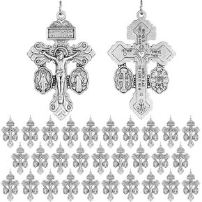 30 Pcs Catholic Crucifix for Rosary Making Bulk 2.2 Inch Cross Charms Pendants Pardon Crucifix for Rosaries Jewelry Making DIY Charms Crafts Supplies (Silver) in Saudi Arabia