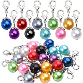 Aylifu Clip-On Charms, 20pcs Colorful Pearl Dangle Charms Pendant Drop Beads with Lobster Clasp Jewelry Making Accessory fit Floating Locket Charms Necklaces - 10 Colors