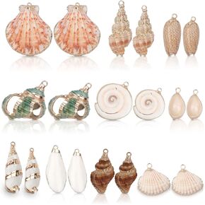 20pcs Natural Seashells Beads Summer Ocean Sea Beads White Cowrie Conch Shells Plated Beads for DIY Crafts Bracelets Earrings Necklaces Jewelry Making Gifts（10 Styles）