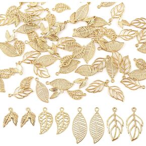 AUEAR, 80 Pack Hollow Gold Tree Leaf Charms Pendants Beads for DIY Jewelry Making Findings
