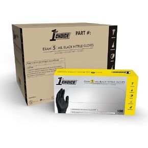 قفازات 1st Choice 5 مل للاستعمال مرة واحدة، قفازات فحص النتريل السوداء، علبة كبيرة تحتوي على 1000 قفاز، يمكن التخلص منها، خالية من اللاتكس، آمنة للعلاج الكيميائي in Kuwait