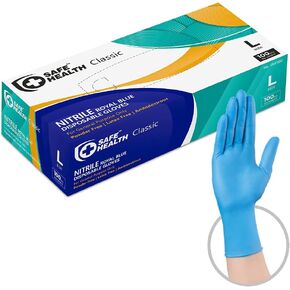 Safe Health Nitrile Disposable Gloves, Free of Latex & Powder, Blue, Textured, 3.5 Mil, Industrial, Food, Salon, Cleaning